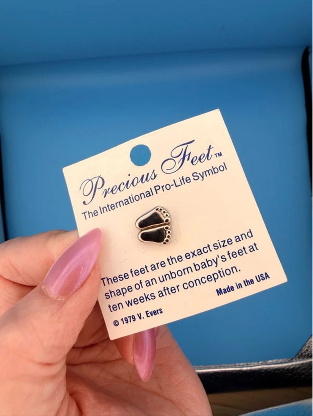 Vintage 1979 Precious Feet Pro-Life Pin V. Evers Original Card USA Lapel Pin